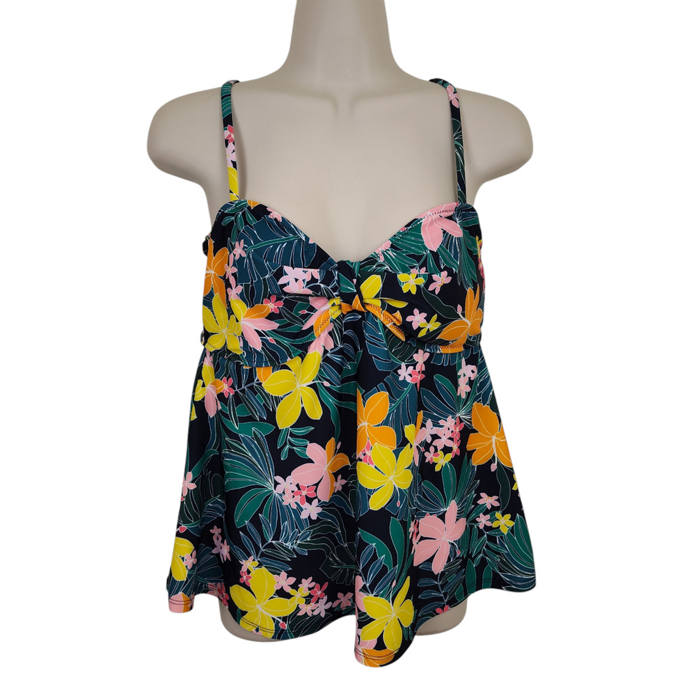 Old Navy Tankini Swimsuit Top Womens Large Floral Bow Adjustable Straps Swim